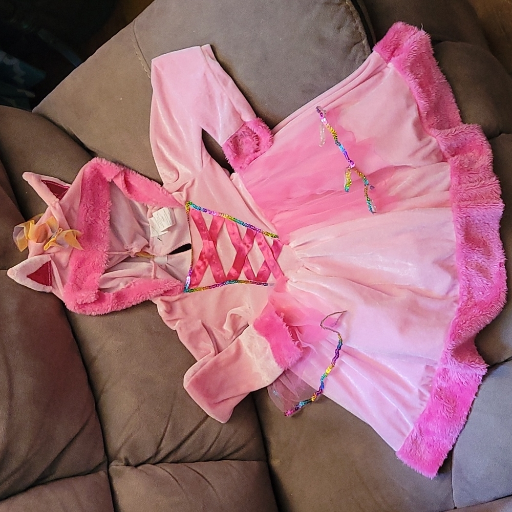 Young Girl Hooded Pink Fairytale Unicorn Princess Halloween Costume Detach Tail